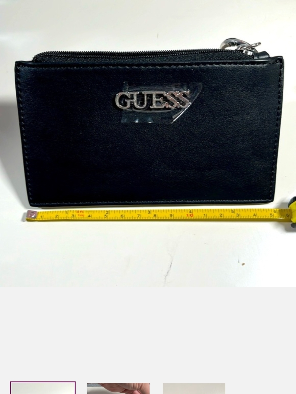 GUESS Black Leather Zip Card Case